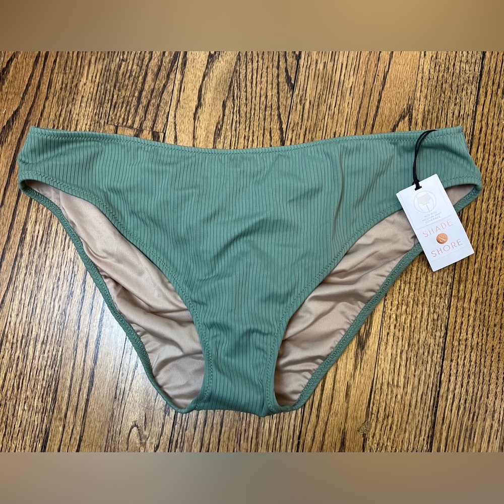 Shade Shore Women Green Swimsuit Bottoms Size Large New Mid Rise Ribbed Vacation